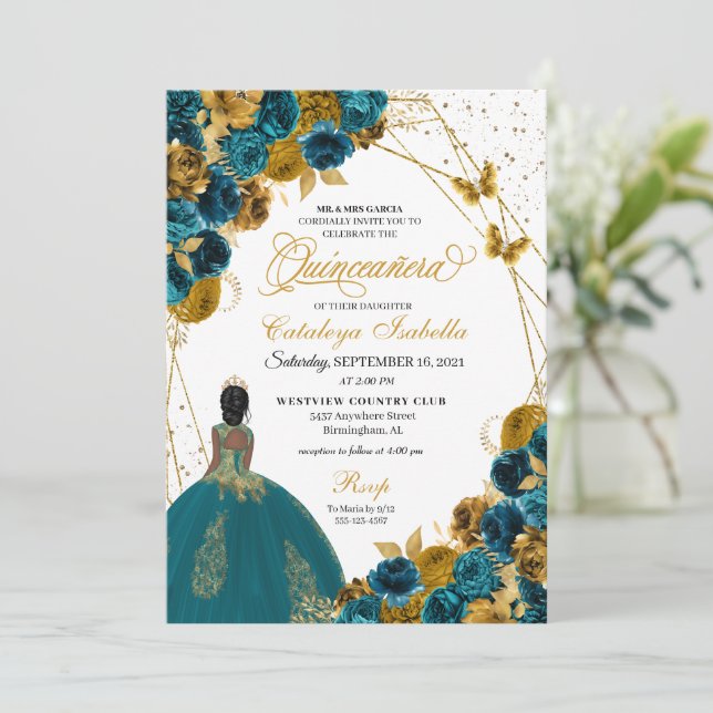 Princess Quinceanera, Prinzessin für aquamarine Sc Einladung (Stehend Vorderseite)