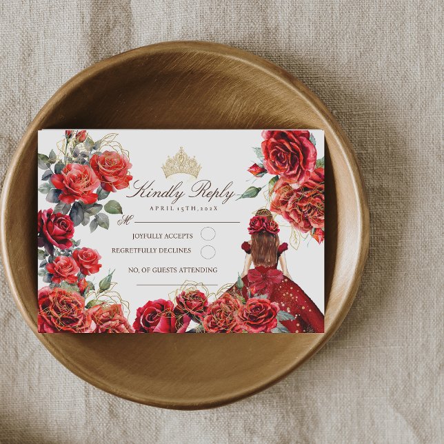 Princess Quinceanera - Rote Rosen zum Geburtstag RSVP Karte (Von Creator hochgeladen)
