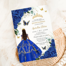 Princess Quinceañera Royal Blue Rose Dress Gold Einladung