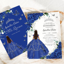 Princess Quinceañera Royal Blue Rose Silver Dress