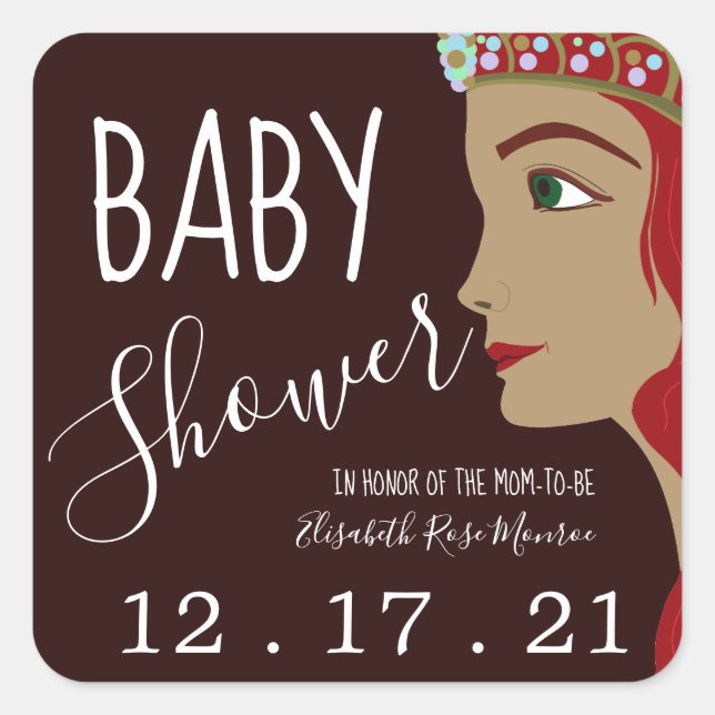 Princess Red Baby Dusche Save the Date Quadratischer Aufkleber (Vorderseite)