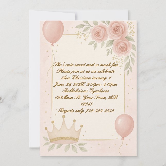 Princess Rose zum Geburtstag Einladung (Vorderseite)