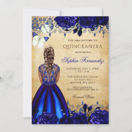 Princess Royal Blue Butterfly Quinceañera Einladung