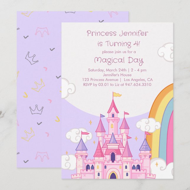 Princess Royal Castle Birthday Party Einladung (Vorne/Hinten)