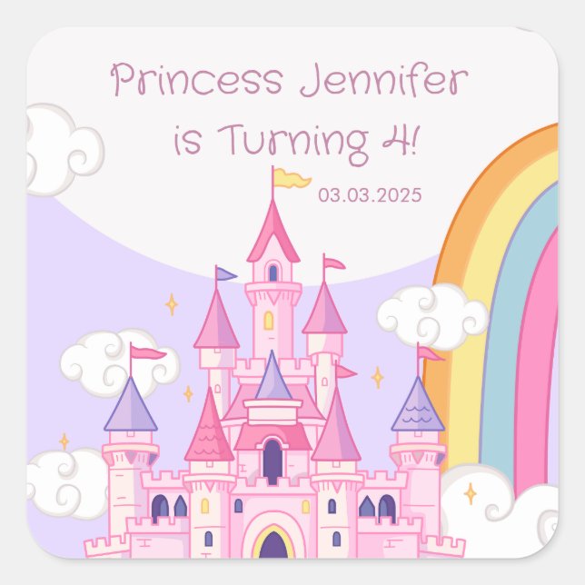 Princess Royal Castle Birthday Party Quadratischer Aufkleber (Vorderseite)