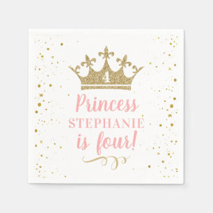 Princess Royal Crown Pink Gold Glitzer Geburtstag Serviette