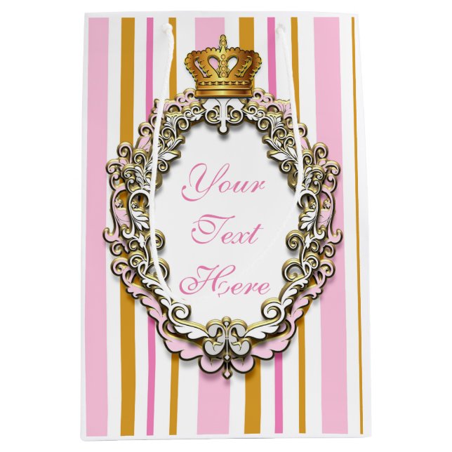 Princess Royal Crown Pink & Gold Personalisierte T Mittlere Geschenktüte (Vorderseite)