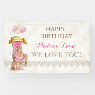 Princess Royal Throne Girl Pink Gold Banner