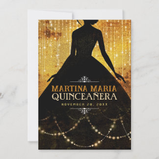 Princess Silhouette Urban Gold B'day Quinceanera Einladung