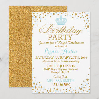 Princess Sparkle Blue und Gold Glitzer Geburtstag Einladung