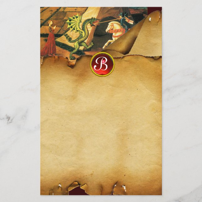 PRINCESS ST.GEORGE DRAGON,Monogramm des Pergament- Briefpapier (Vorderseite)