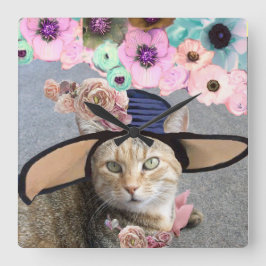 PRINCESS-STATUS/ELEGANTE KATZE,GROSSE DIVA-HAT UND QUADRATISCHE WANDUHR