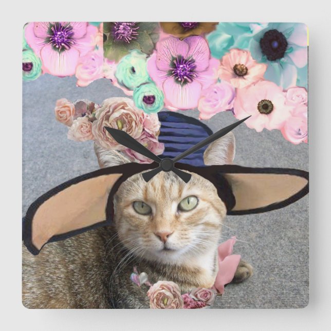 PRINCESS-STATUS/ELEGANTE KATZE,GROSSE DIVA-HAT UND QUADRATISCHE WANDUHR (Vorderseite)