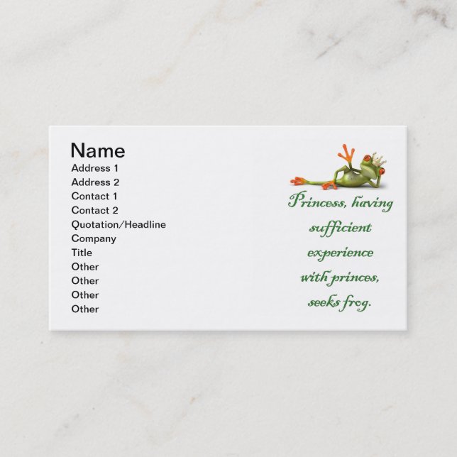 Princess sucht Frog Business Cards Visitenkarte (Vorderseite)