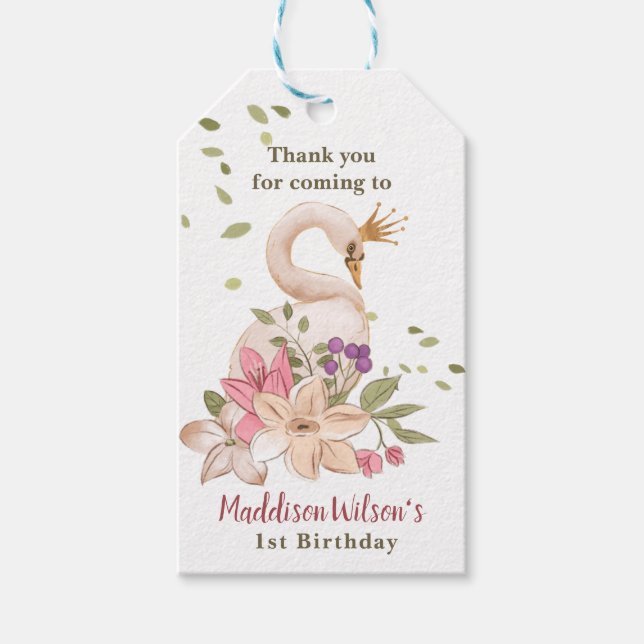 Princess Swan Birthday/Baby Shower Geschenketikett Geschenkanhänger (Vorderseite)