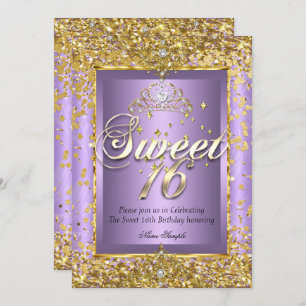Princess Sweet 16 Gold Lavender Lila Party Einladung