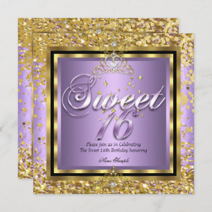 Princess Sweet 16 Gold Lilac Lila Party Einladung