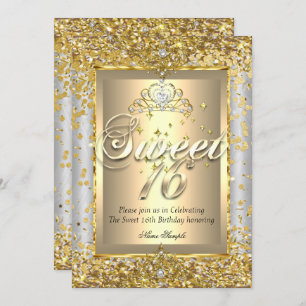 Princess Sweet 16 Gold Silver Gray Party Einladung