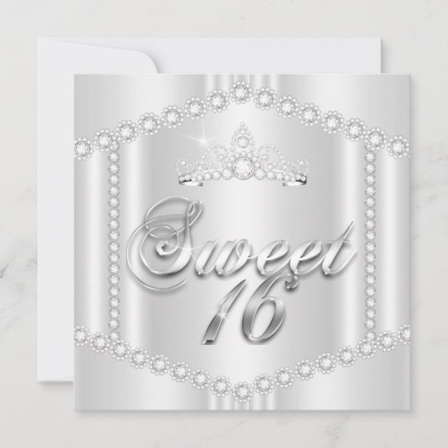 Princess Sweet 16 Party Silver White Diamond Trim Einladung (Vorderseite)