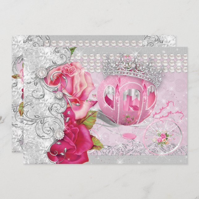 Princess Sweet 16 Quince Anos Bling Carriage Einladung (Vorne/Hinten)