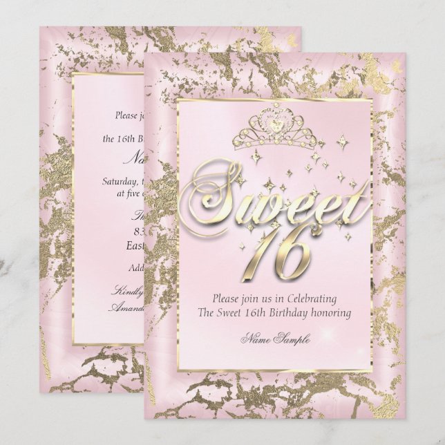 Princess Sweet 16 sepia Gold Blush Pink Party Einladung (Vorne/Hinten)