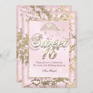 Princess Sweet 16 sepia Gold Blush Pink Party Einladung