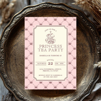 Princess Tea Party Elegant Pink Crown Pattern Einladung