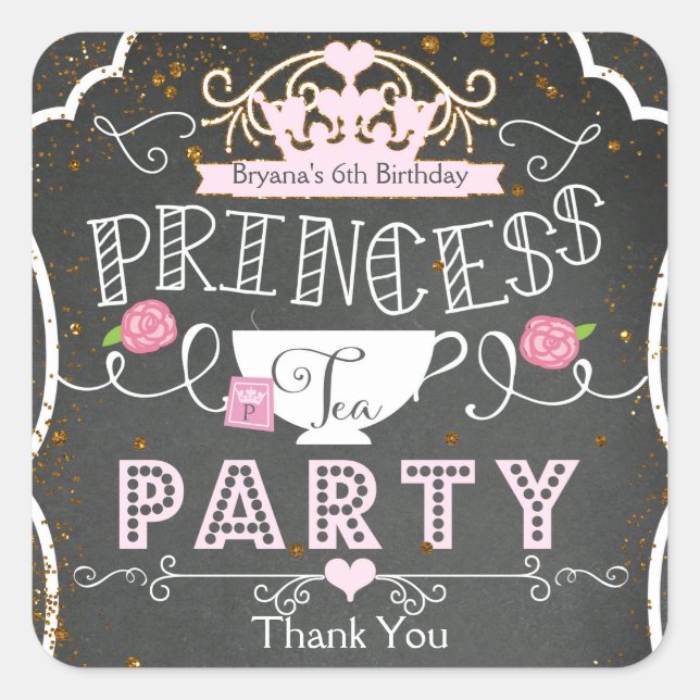 PRINCESS TEA PARTY Geburtstagsparty Gunst Sticker (Vorderseite)