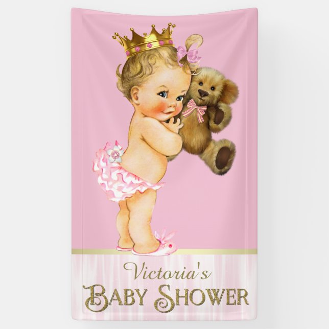 Princess Teddy Bear Baby Dusche Banner (Vertikal)