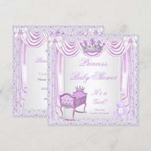 Princess Tiara Baby Dusche Lilac Cradle Satin Spit Einladung