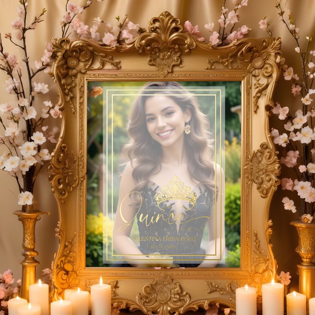 Princess Tiara Exquisite Overlay Vellum Effect XV Foliendrucke (Princess Tiara Exquisite Overlay Vellum Effect Quinceañera Sophisticated Photo Gold Foil Poster.)