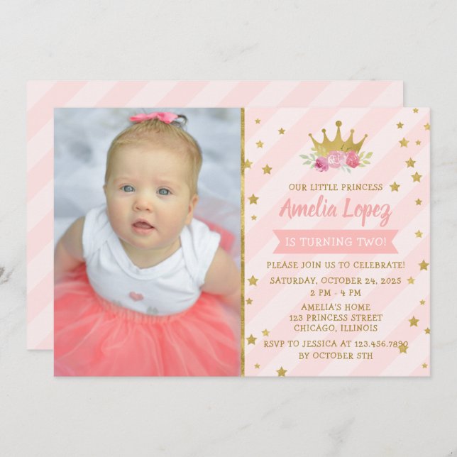 Princess Tiara Girl Birthday Party Einladung (Vorne/Hinten)