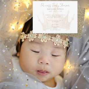 Princess Tiara Glam White & Gold Baby Dusche Einladung