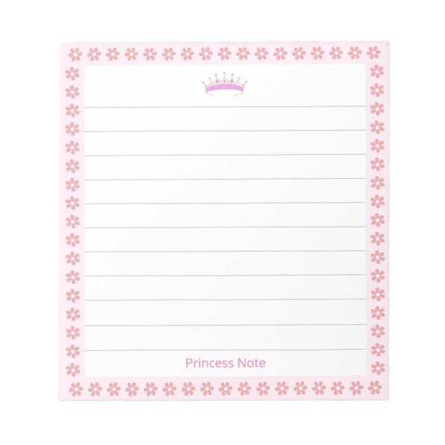 Princess Tiara & Pink Blume auf Linde Notizblock (Vorderseite)