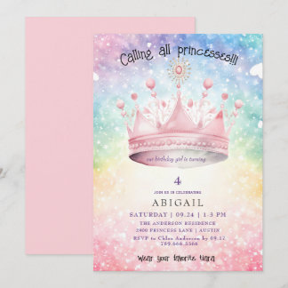 Princess Tiara Pink Farbenfrohe Girl Geburtstagspa Einladung