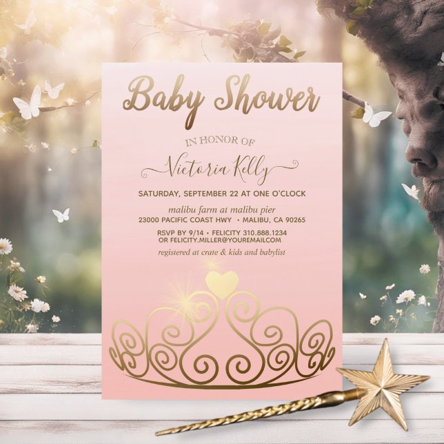 Princess Tiara Pink Gold Sparkle Girl Baby Dusche Einladung (Von Creator hochgeladen)