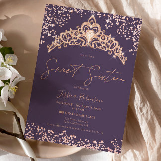 Princess Tiara Rose Gold Glitzer Foto Sweet 16 Einladung