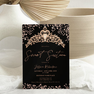 Princess Tiara Rose Gold Glitzer Foto Sweet 16 Einladung