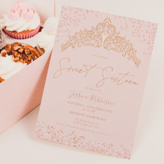 Princess Tiara Rose Gold Glitzer Foto Sweet 16 Einladung
