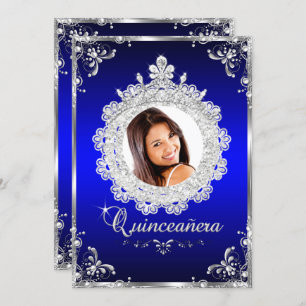 Princess Tiara Royal Blue Sparkle Quinceanera Einladung