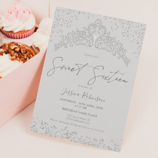 Princess tiara silber Glitzer Grau Foto Sweet 16 Einladung
