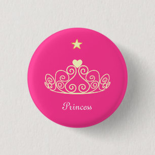 Princess Tiara, Stern & Kalligraphie auf rosa Button