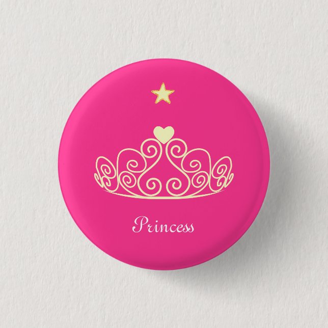 Princess Tiara, Stern & Kalligraphie auf rosa Button (Vorderseite)