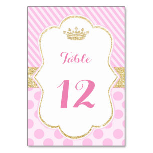 Princess Tischnummer Card Babydusche Rosa Gold