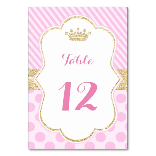 Princess Tischnummer Card Babydusche Rosa Gold (Vorderseite)