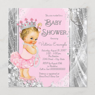 Princess Tutu Pink Silver Baby Dusche Einladung