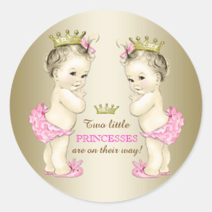 Princess Twin Girl Baby Dusche Runder Aufkleber