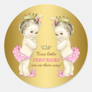 Princess Twin Girl Baby Dusche Runder Aufkleber