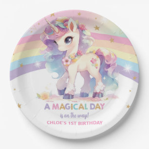Princess Unicorn 1. Geburtstag Party Regenbogen Pappteller