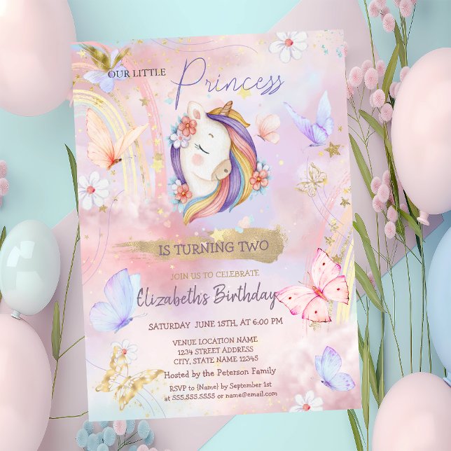 Princess Unicorn Butterfly Rainbow Birthday Einladung (Von Creator hochgeladen)